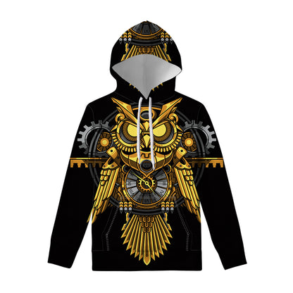 Steampunk Owl Print Pullover Hoodie
