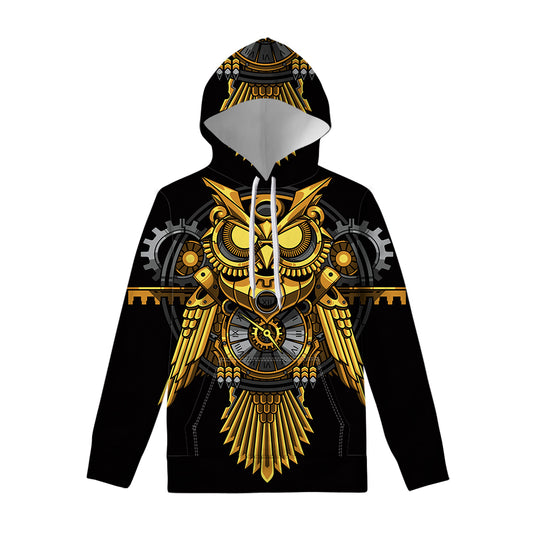 Steampunk Owl Print Pullover Hoodie