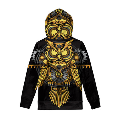 Steampunk Owl Print Pullover Hoodie