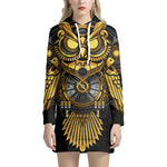 Steampunk Owl Print Pullover Hoodie Dress