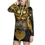 Steampunk Owl Print Pullover Hoodie Dress