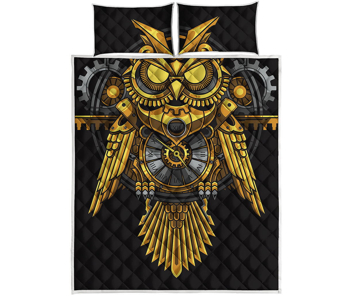 Steampunk Owl Print Quilt Bed Set