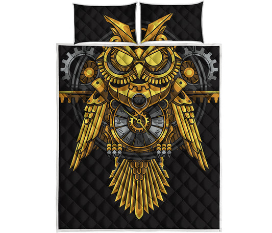 Steampunk Owl Print Quilt Bed Set