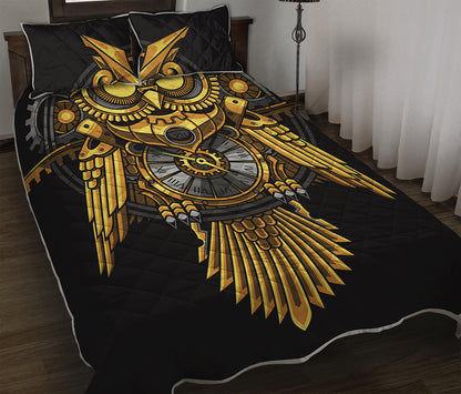 Steampunk Owl Print Quilt Bed Set