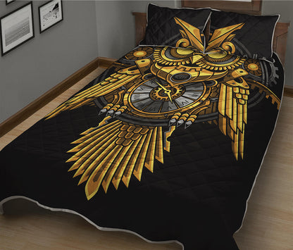 Steampunk Owl Print Quilt Bed Set