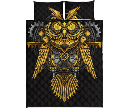 Steampunk Owl Print Quilt Bed Set