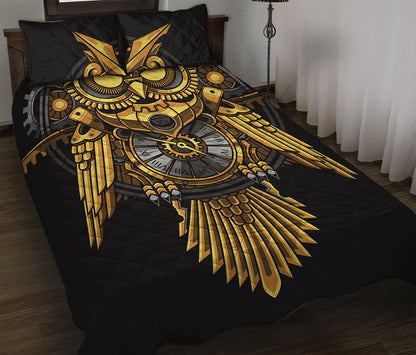 Steampunk Owl Print Quilt Bed Set
