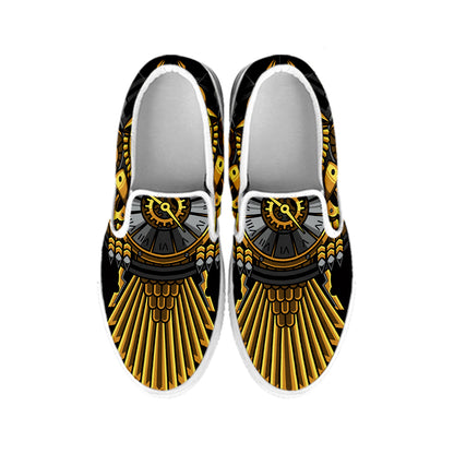 Steampunk Owl Print White Slip On Shoes