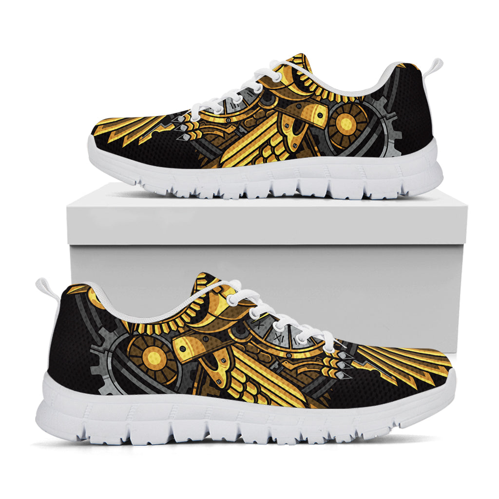 Steampunk Owl Print White Sneakers