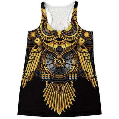 Steampunk Owl Print Women's Racerback Tank Top