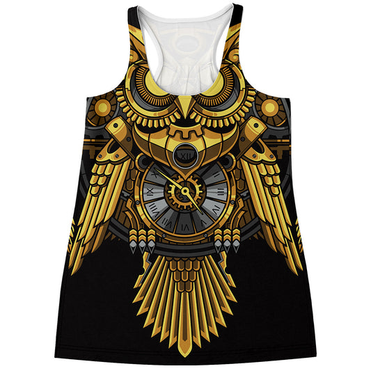 Steampunk Owl Print Women's Racerback Tank Top