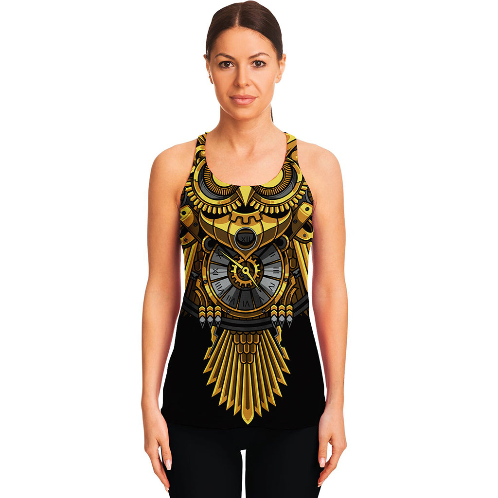 Steampunk Owl Print Women's Racerback Tank Top