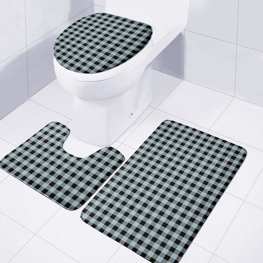 Steel Blue And Black Buffalo Check Print 3 Piece Bath Mat Set