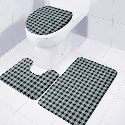 Steel Blue And Black Buffalo Check Print 3 Piece Bath Mat Set