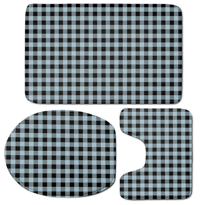 Steel Blue And Black Buffalo Check Print 3 Piece Bath Mat Set