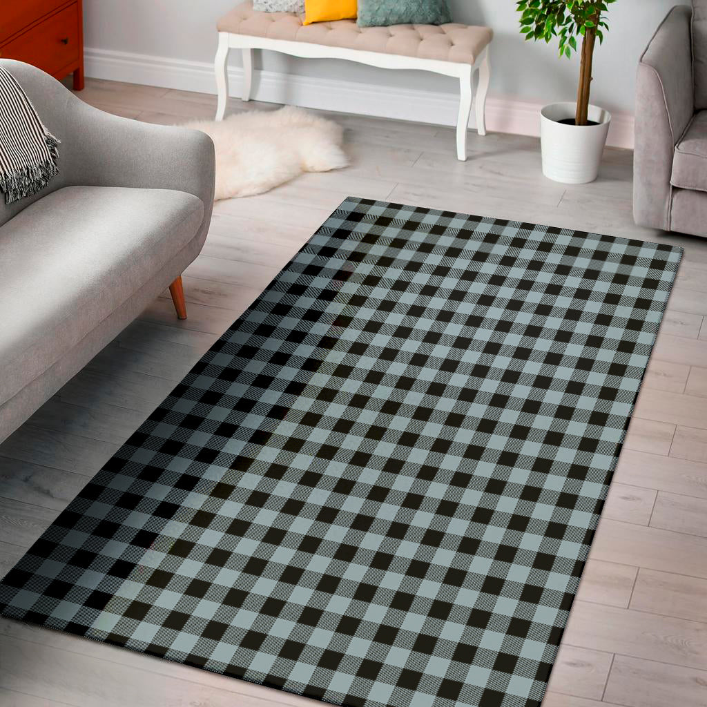 Steel Blue And Black Buffalo Check Print Area Rug