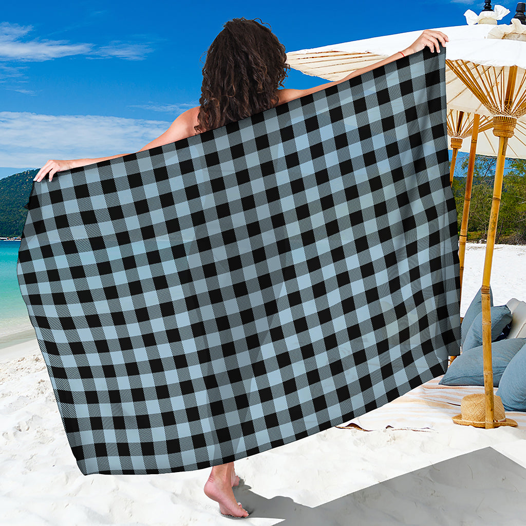 Steel Blue And Black Buffalo Check Print Beach Sarong Wrap
