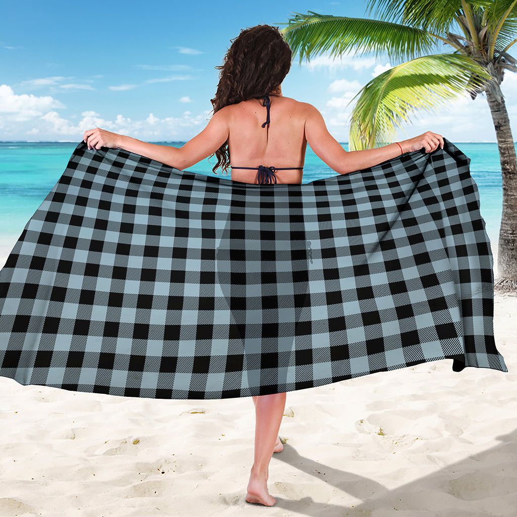 Steel Blue And Black Buffalo Check Print Beach Sarong Wrap