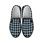 Steel Blue And Black Buffalo Check Print Black Slip On Shoes
