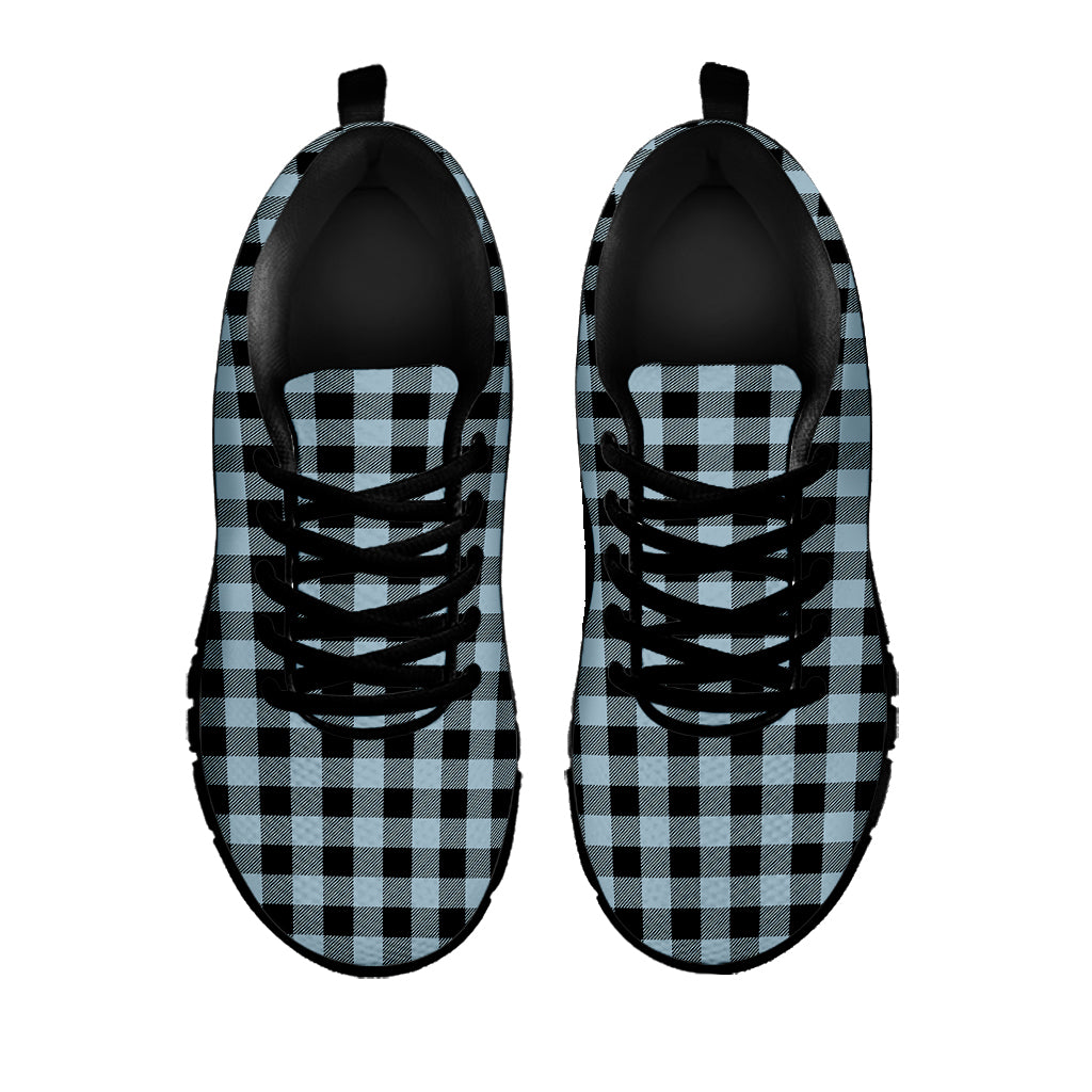 Steel Blue And Black Buffalo Check Print Black Sneakers