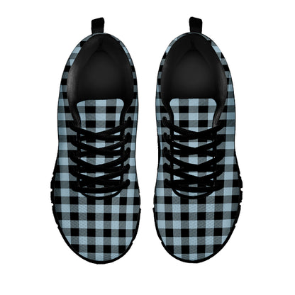 Steel Blue And Black Buffalo Check Print Black Sneakers