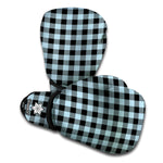 Steel Blue And Black Buffalo Check Print Boxing Gloves