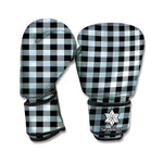 Steel Blue And Black Buffalo Check Print Boxing Gloves