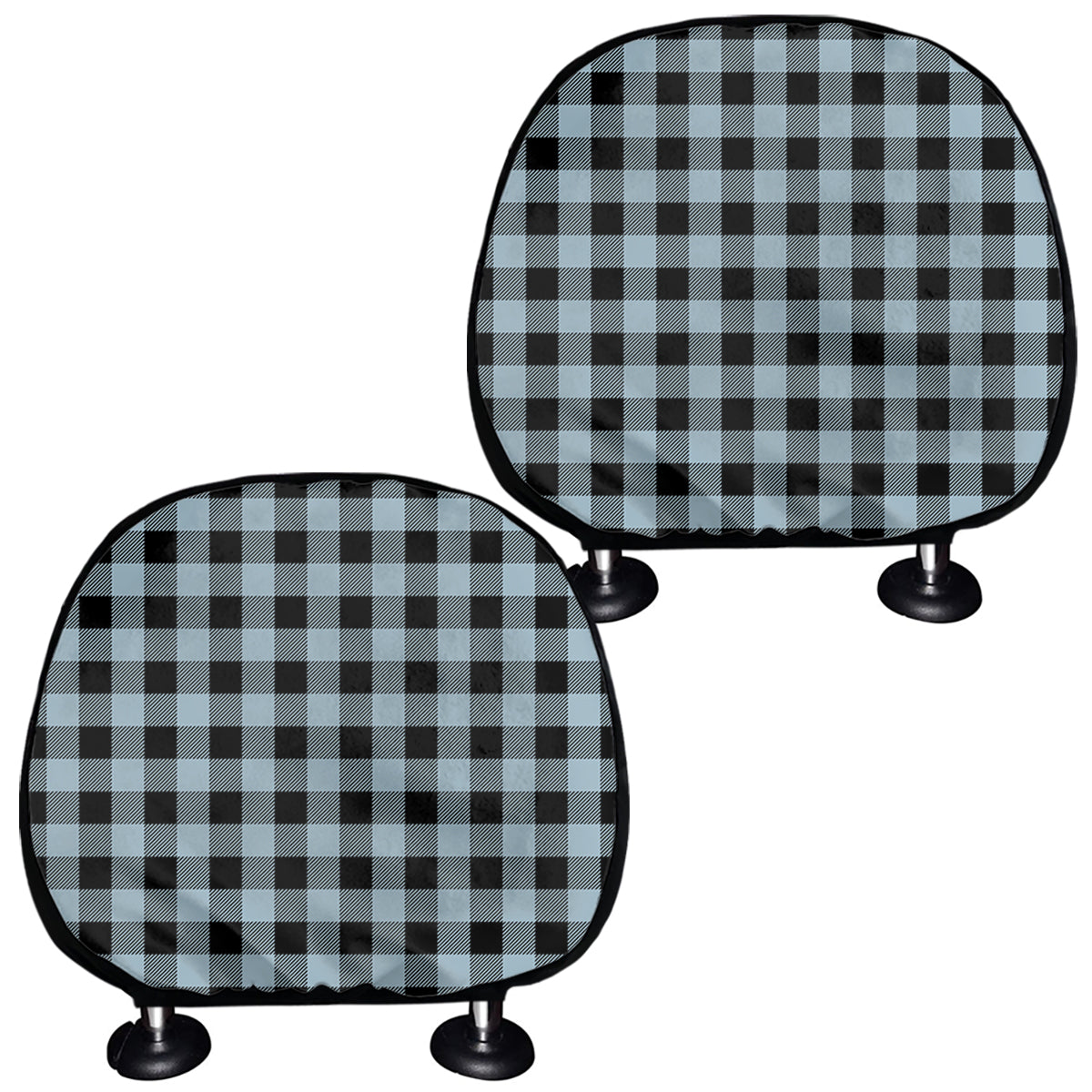 Steel Blue And Black Buffalo Check Print Car Headrest Covers