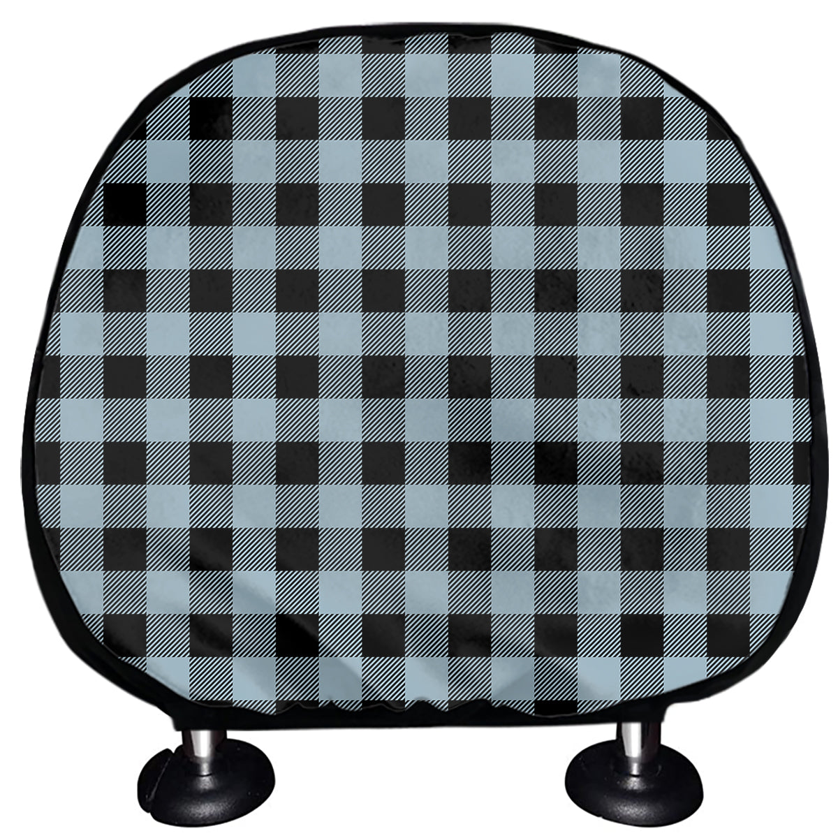 Steel Blue And Black Buffalo Check Print Car Headrest Covers