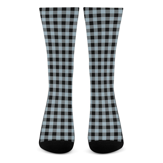 Steel Blue And Black Buffalo Check Print Crew Socks