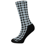 Steel Blue And Black Buffalo Check Print Crew Socks