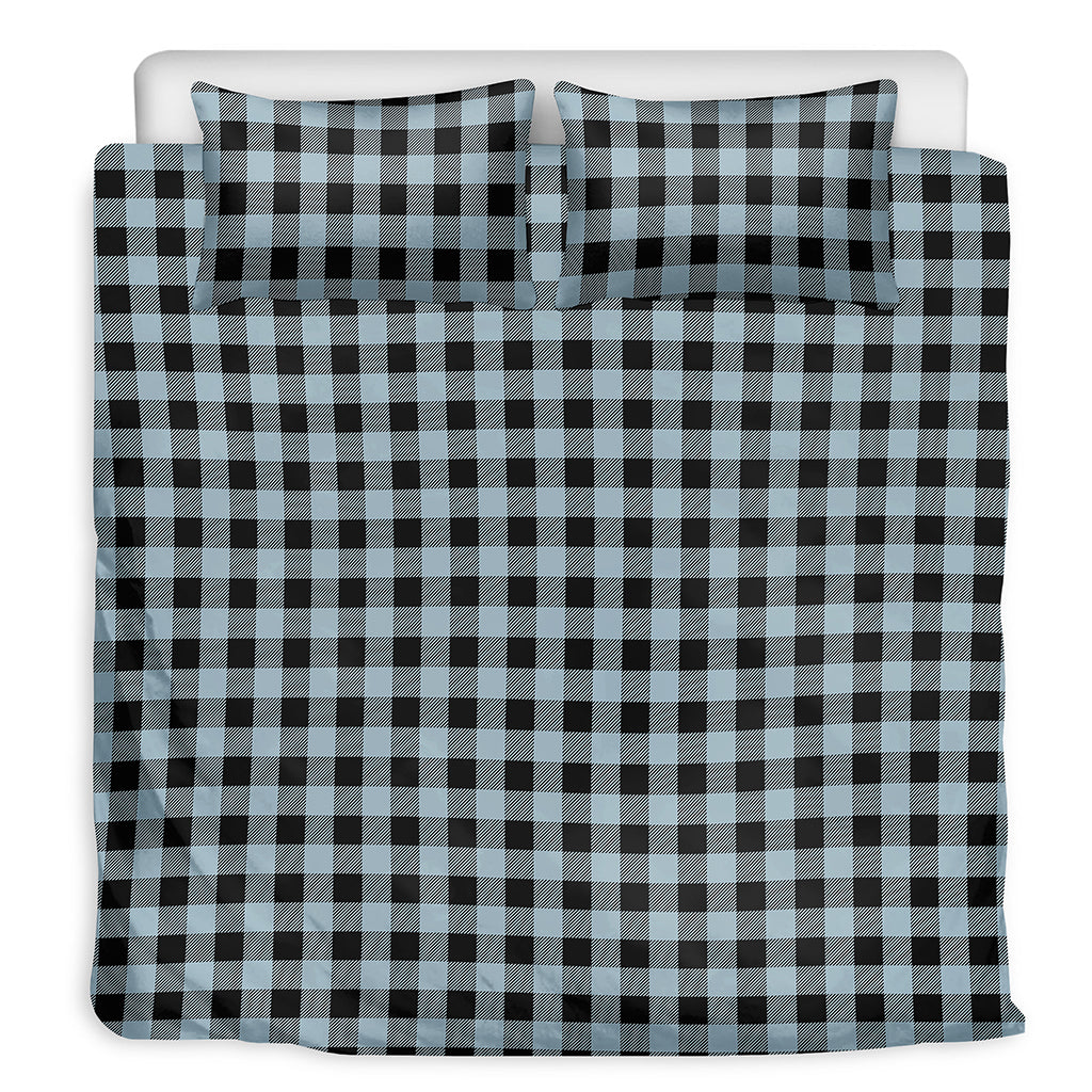 Steel Blue And Black Buffalo Check Print Duvet Cover Bedding Set