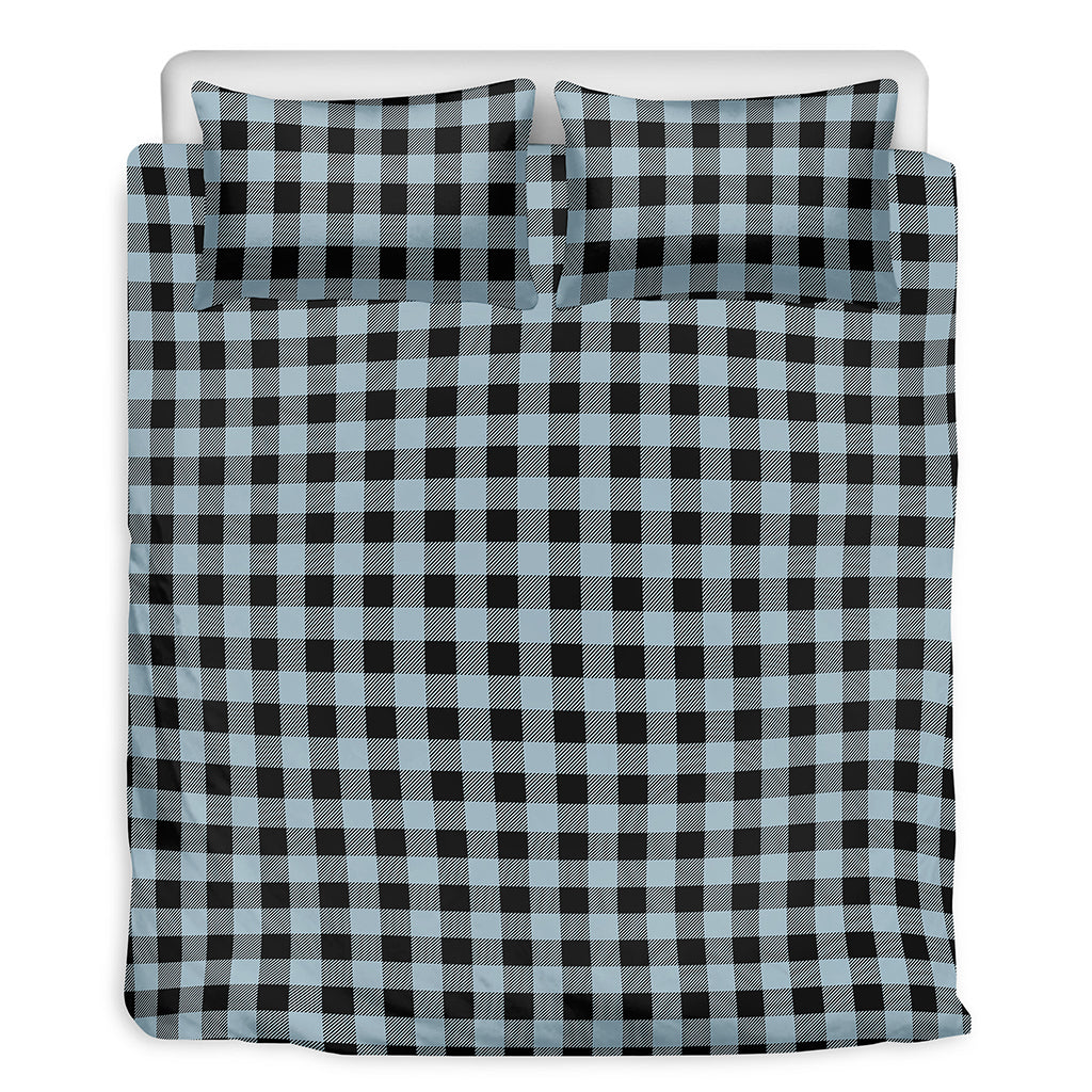 Steel Blue And Black Buffalo Check Print Duvet Cover Bedding Set