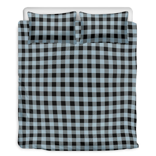 Steel Blue And Black Buffalo Check Print Duvet Cover Bedding Set