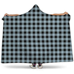 Steel Blue And Black Buffalo Check Print Hooded Blanket