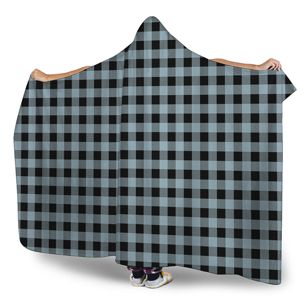 Steel Blue And Black Buffalo Check Print Hooded Blanket
