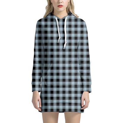 Steel Blue And Black Buffalo Check Print Hoodie Dress