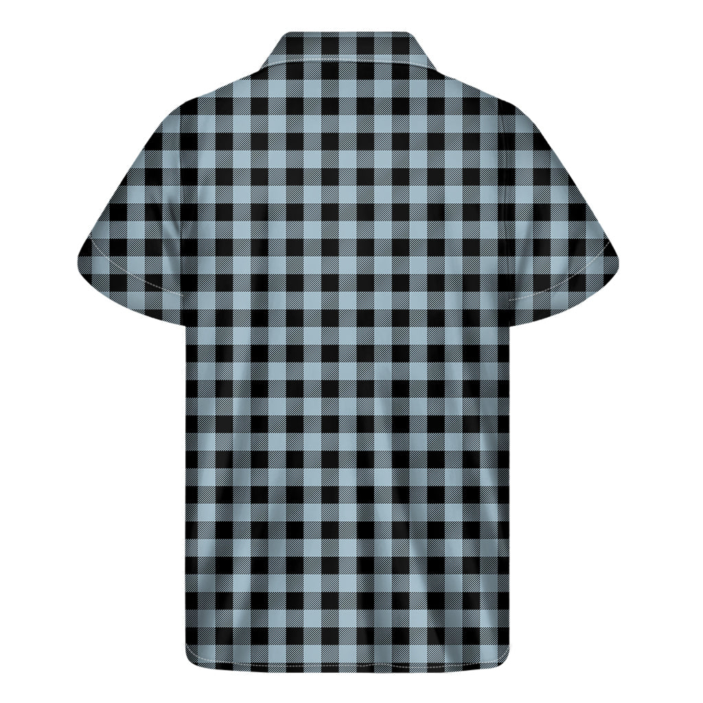 Steel Blue And Black Buffalo Check Print Men's Short Sleeve Shirt