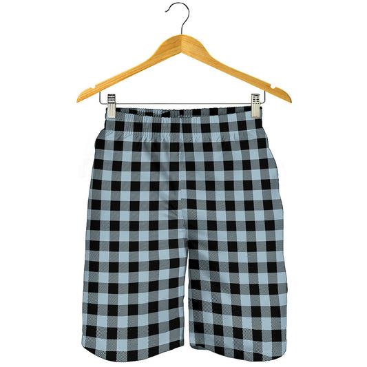 Steel Blue And Black Buffalo Check Print Men's Shorts