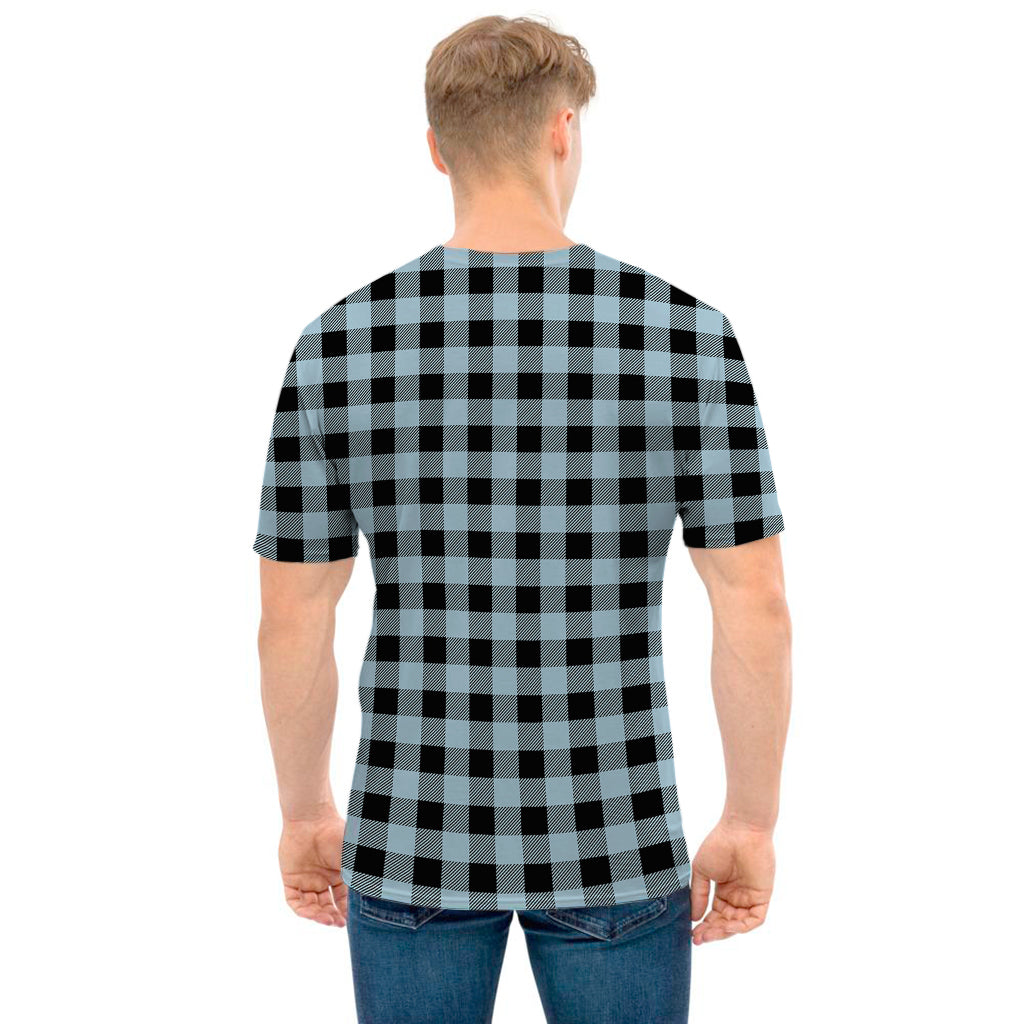 Steel Blue And Black Buffalo Check Print Men's T-Shirt