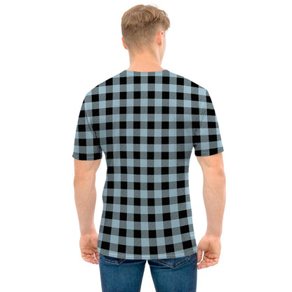 Steel Blue And Black Buffalo Check Print Men's T-Shirt