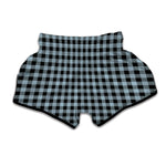 Steel Blue And Black Buffalo Check Print Muay Thai Boxing Shorts