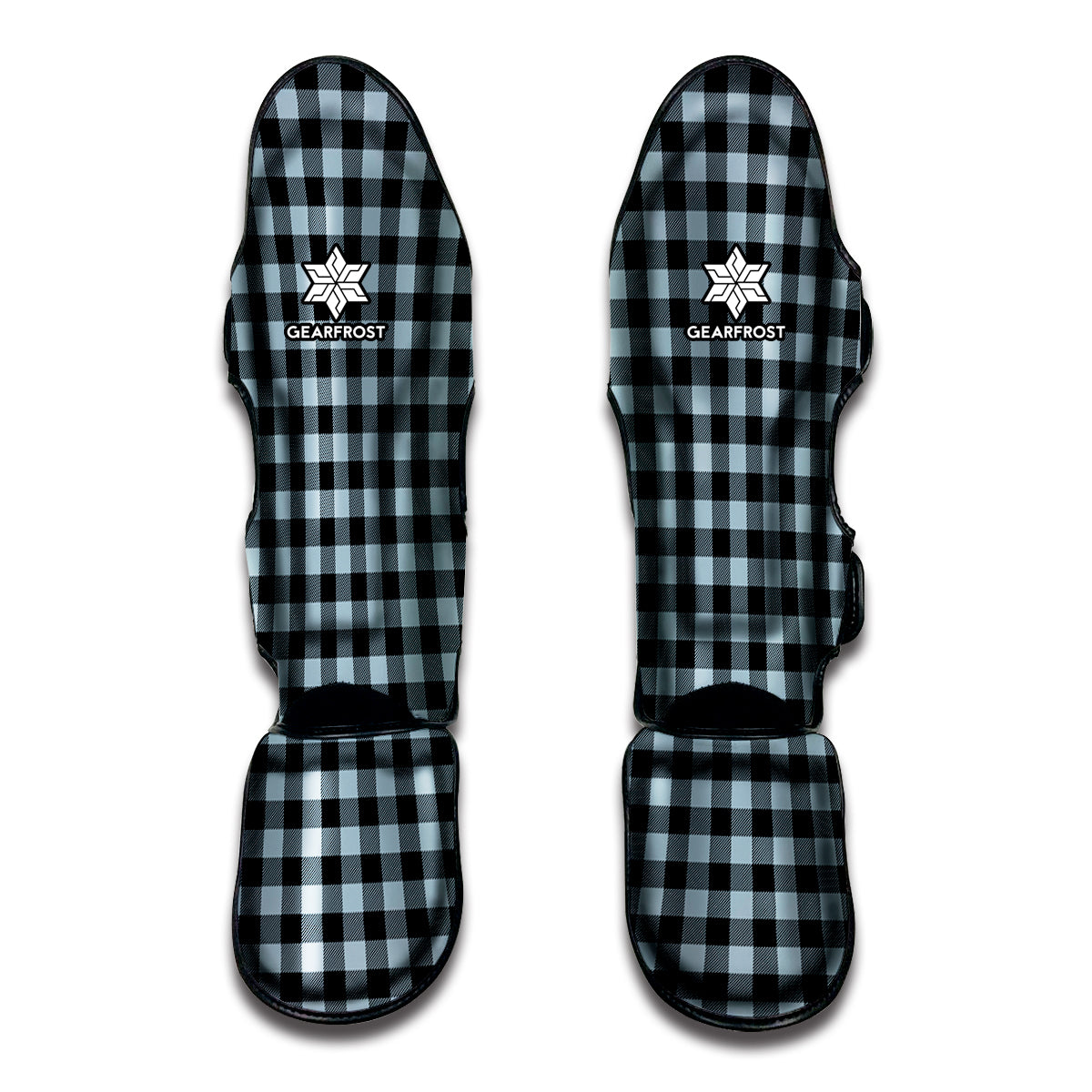 Steel Blue And Black Buffalo Check Print Muay Thai Shin Guard