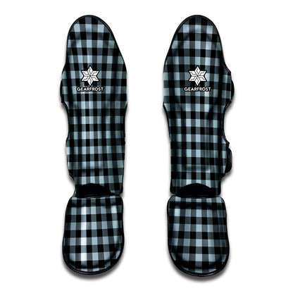 Steel Blue And Black Buffalo Check Print Muay Thai Shin Guard
