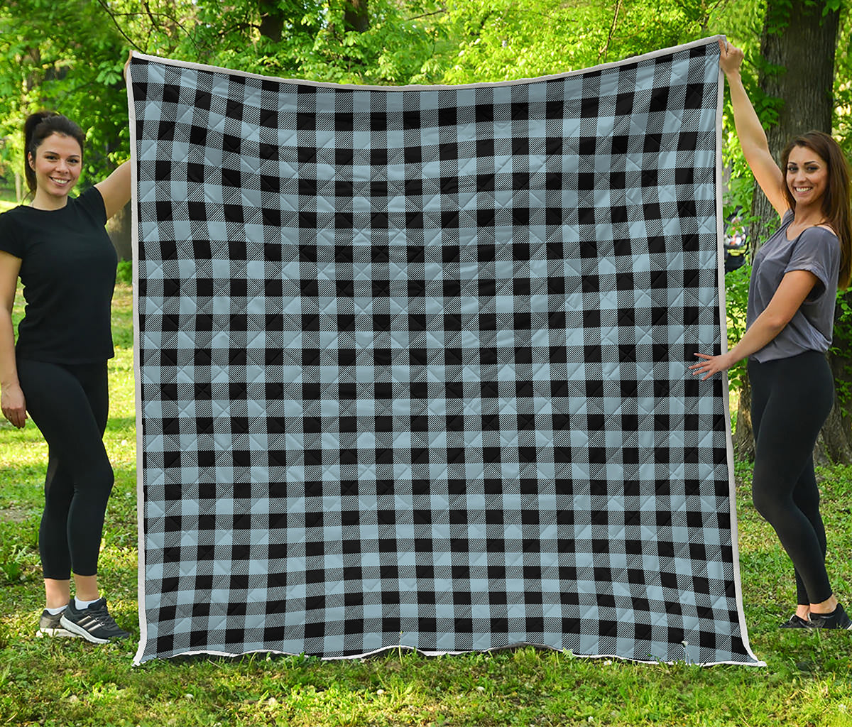 Steel Blue And Black Buffalo Check Print Quilt
