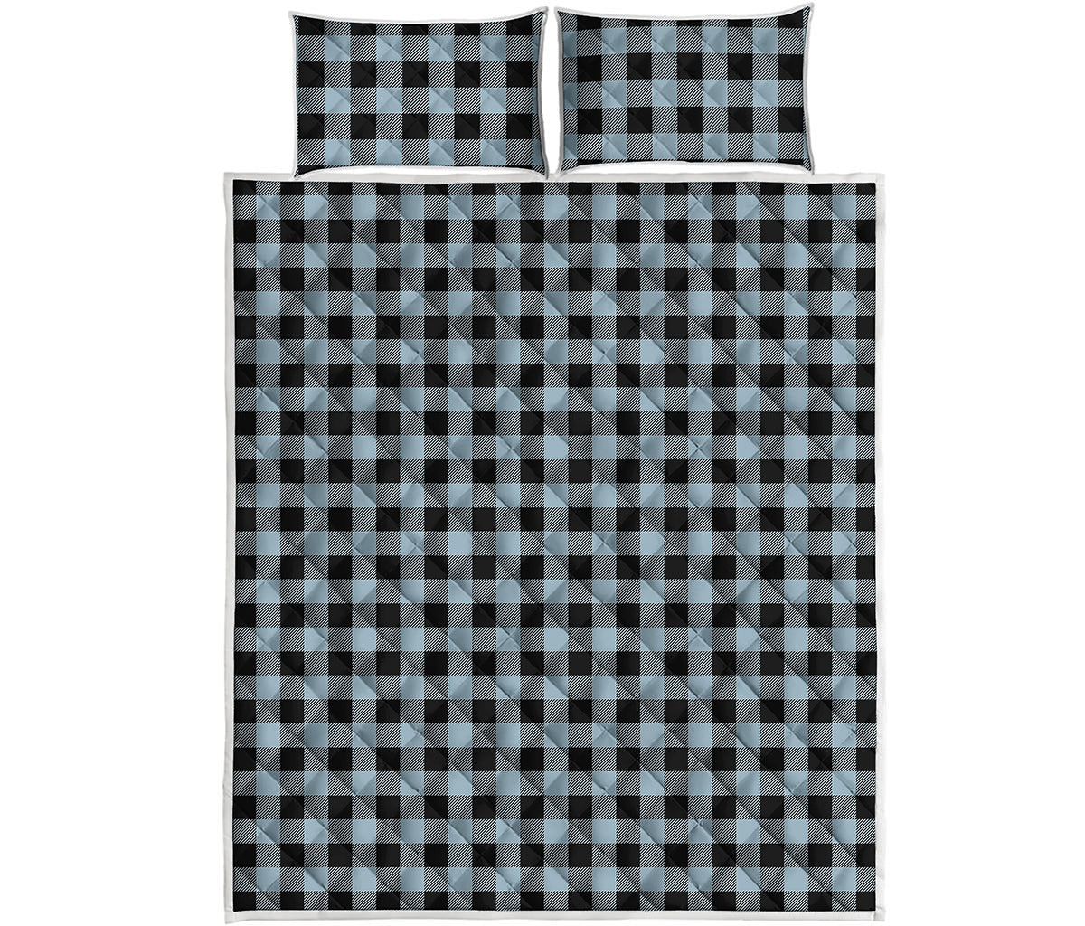 Steel Blue And Black Buffalo Check Print Quilt Bed Set