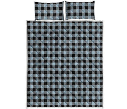 Steel Blue And Black Buffalo Check Print Quilt Bed Set