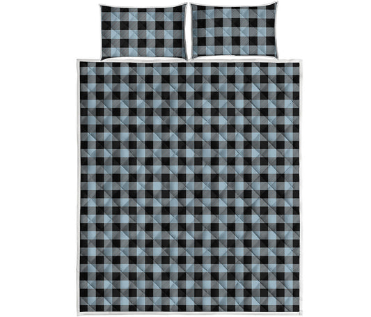 Steel Blue And Black Buffalo Check Print Quilt Bed Set