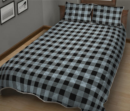 Steel Blue And Black Buffalo Check Print Quilt Bed Set