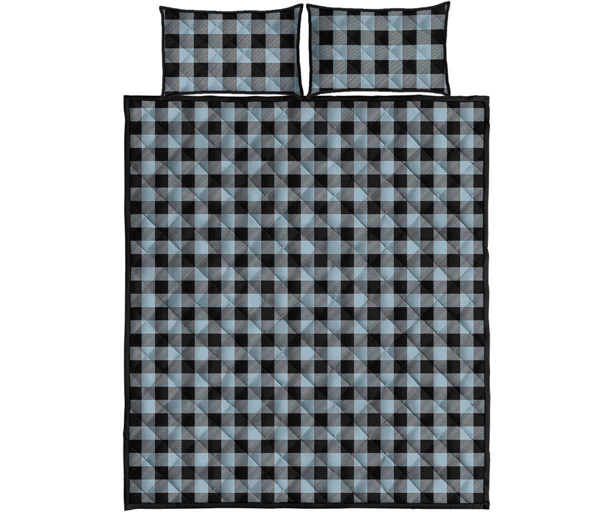 Steel Blue And Black Buffalo Check Print Quilt Bed Set